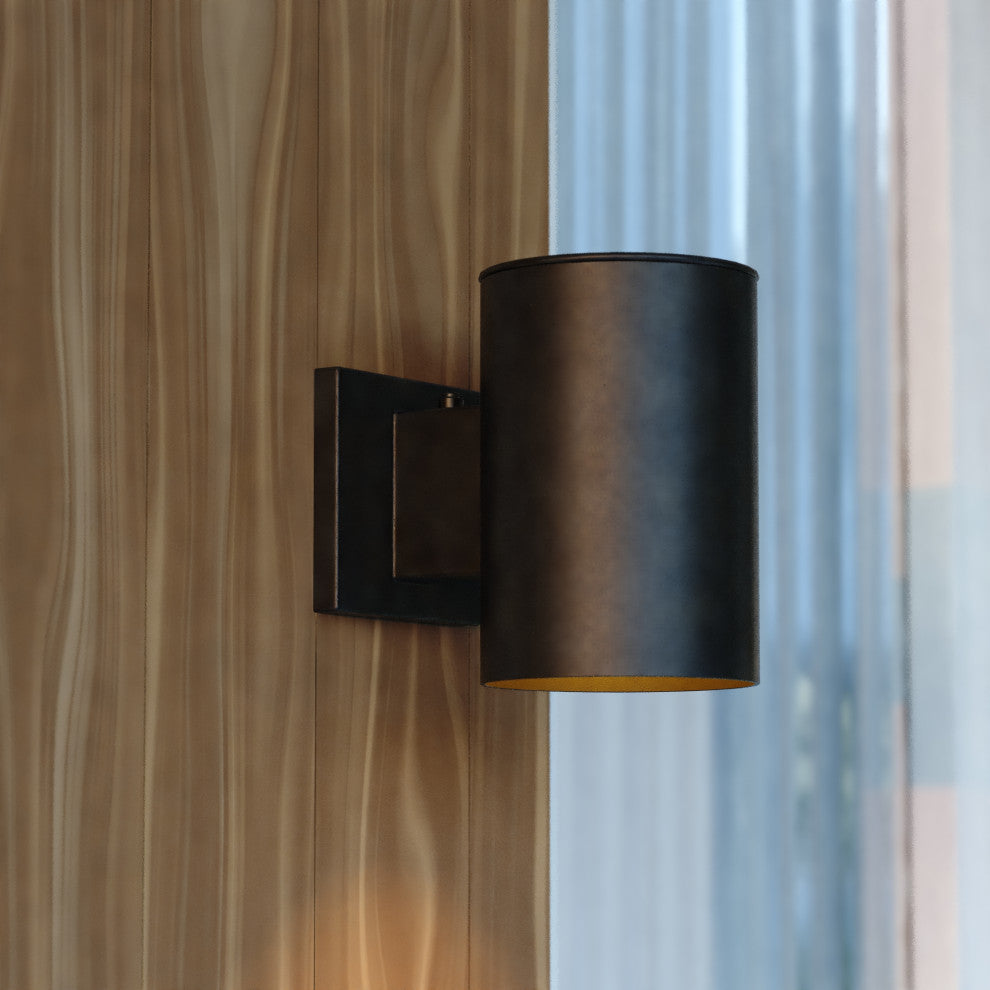 Chiasso Aluminum Cylinder 1 Light Dusk to Dawn Black Outdoor Wall Lantern