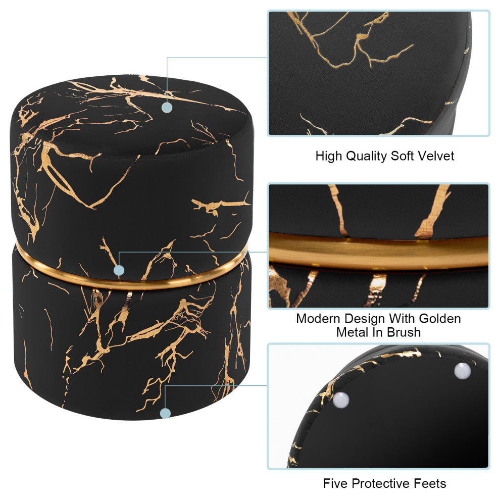 Luxury Hot Stamped Velvet Ottoman, Black