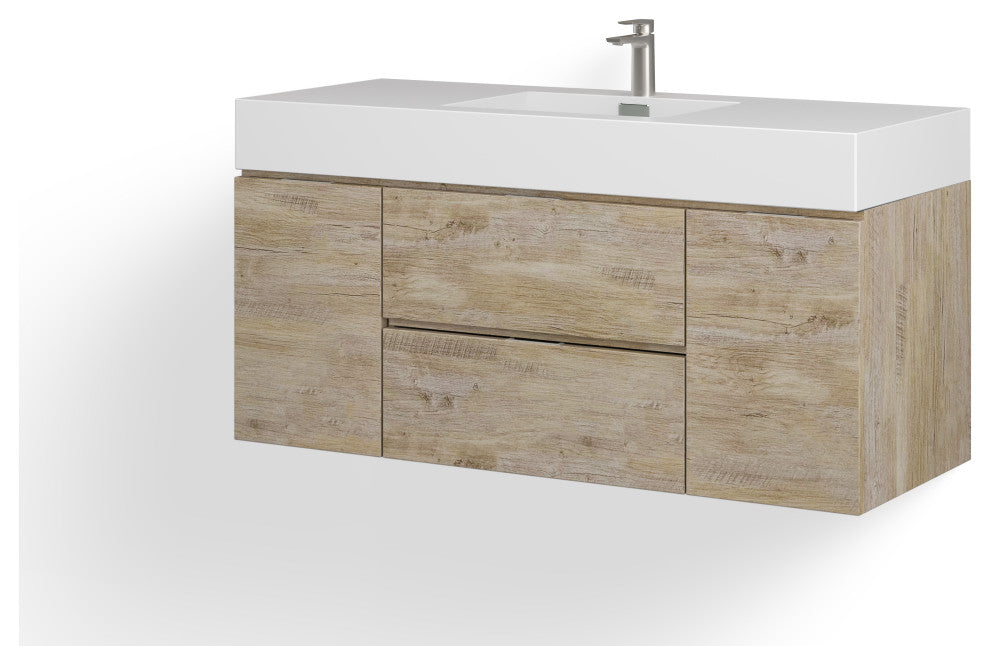 Boutique Bath Vanity, Natural Wood, 48", Single Sink, Wall Mount
