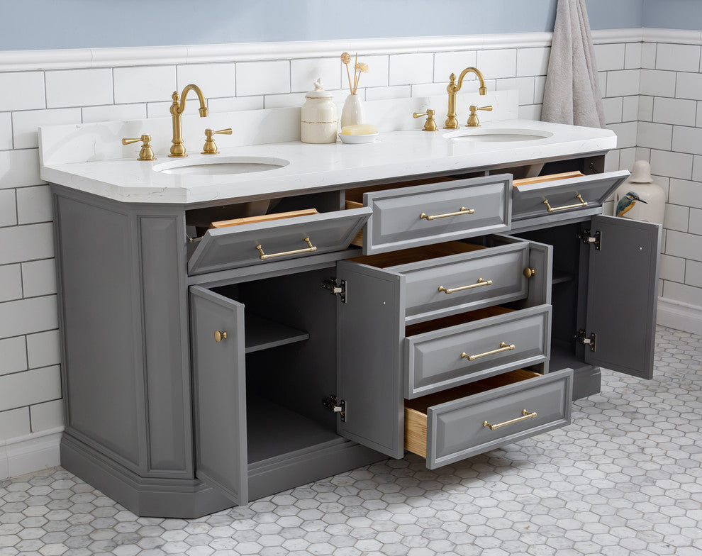 72" Palace Collection With Hardware, Satin Brass Finish, Cashmere Gray, F2-0012