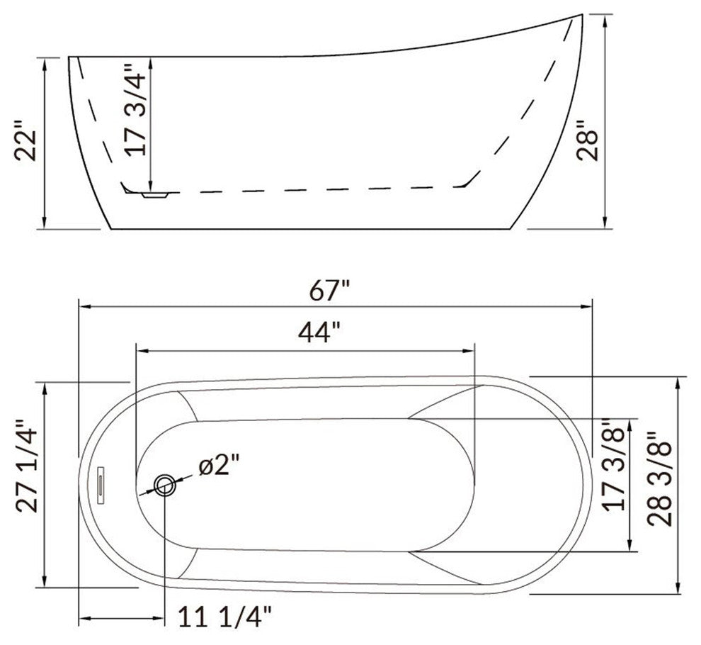Woodbridge 67'' Bathroom White Acrylic Freestanding Bathtub