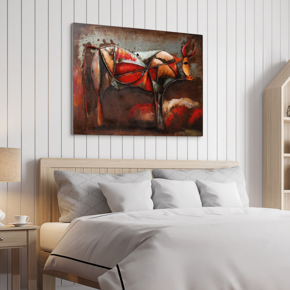 "Bullish" Primo Mixed Media Hand Painted Iron Wall Sculpture