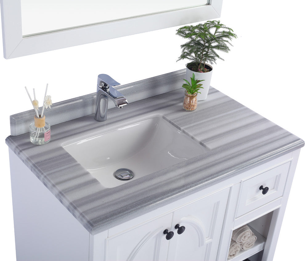 Odyssey, 36" White Cabinet With White Stripes Marble Countertop