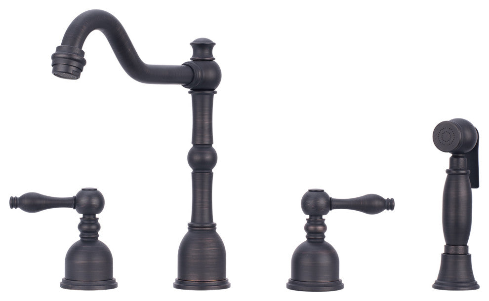 Two-Handles Copper Widespread Kitchen Faucet with Side Sprayer, Oil Rubbed Bronze
