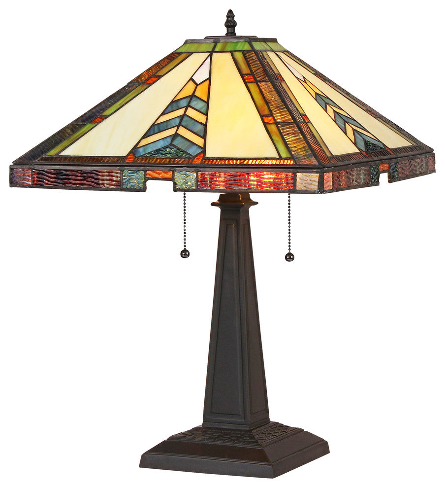 JAGGER Tiffany-style 2 Light Mission Table Lamp 16inches Shade