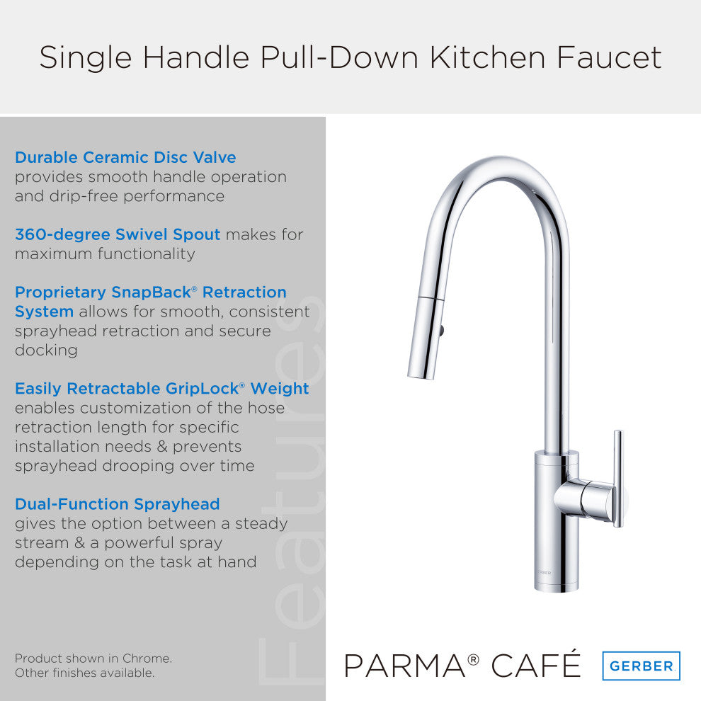 Parma Cafe Pull-Down Kitchen Faucet w/ SnapBack Retraction, Chrome