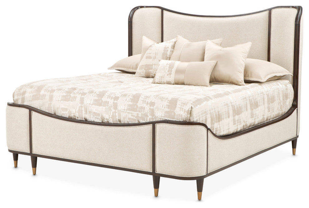 Camellia Field King Chenille Bed, Linen/Warm Pecan