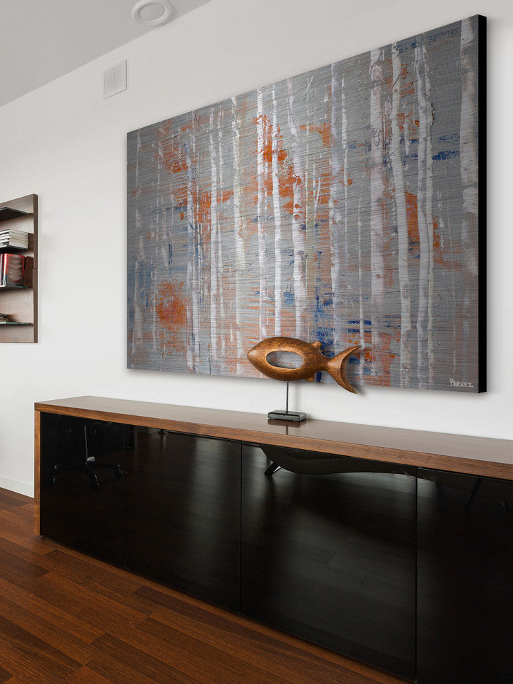 "Peachy Trees" Painting Print on Brushed Aluminum, 36"x24"