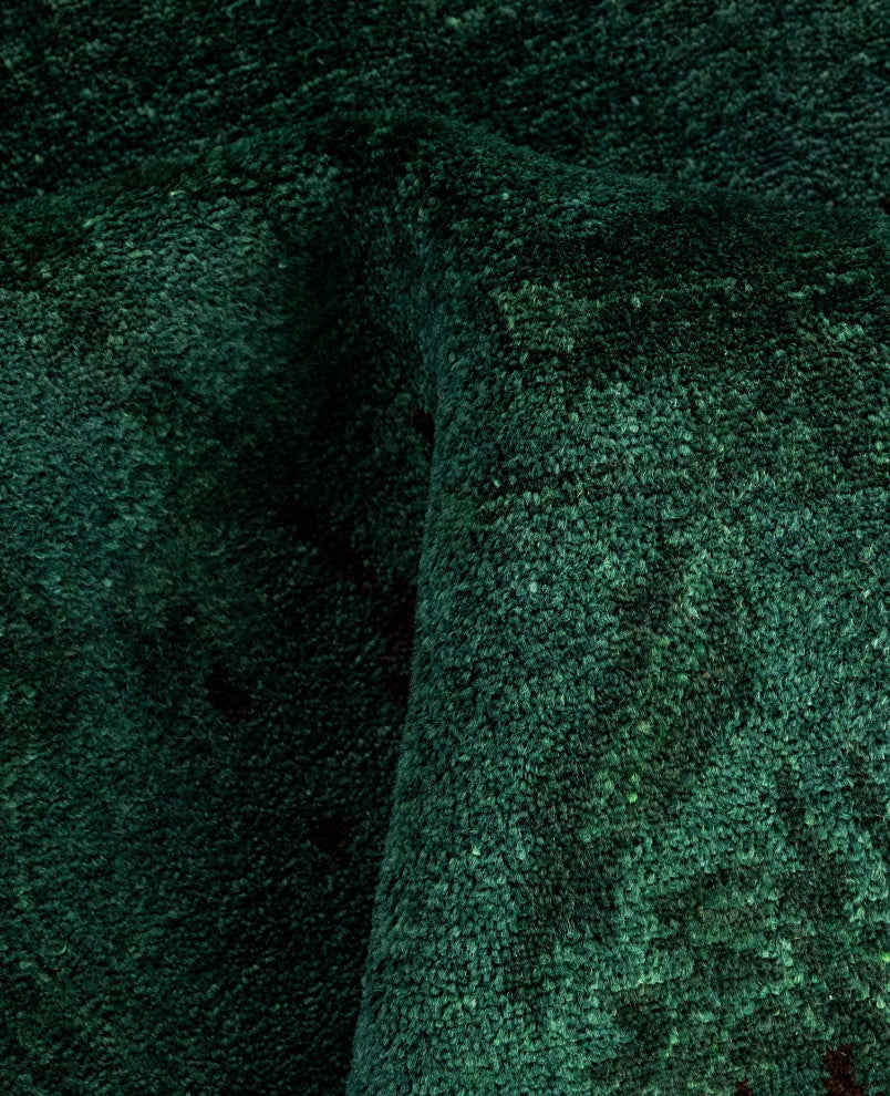 Overdyed One-of-a-Kind Hand-Knotted Area Rug Green, 4' 1" x 6' 7"