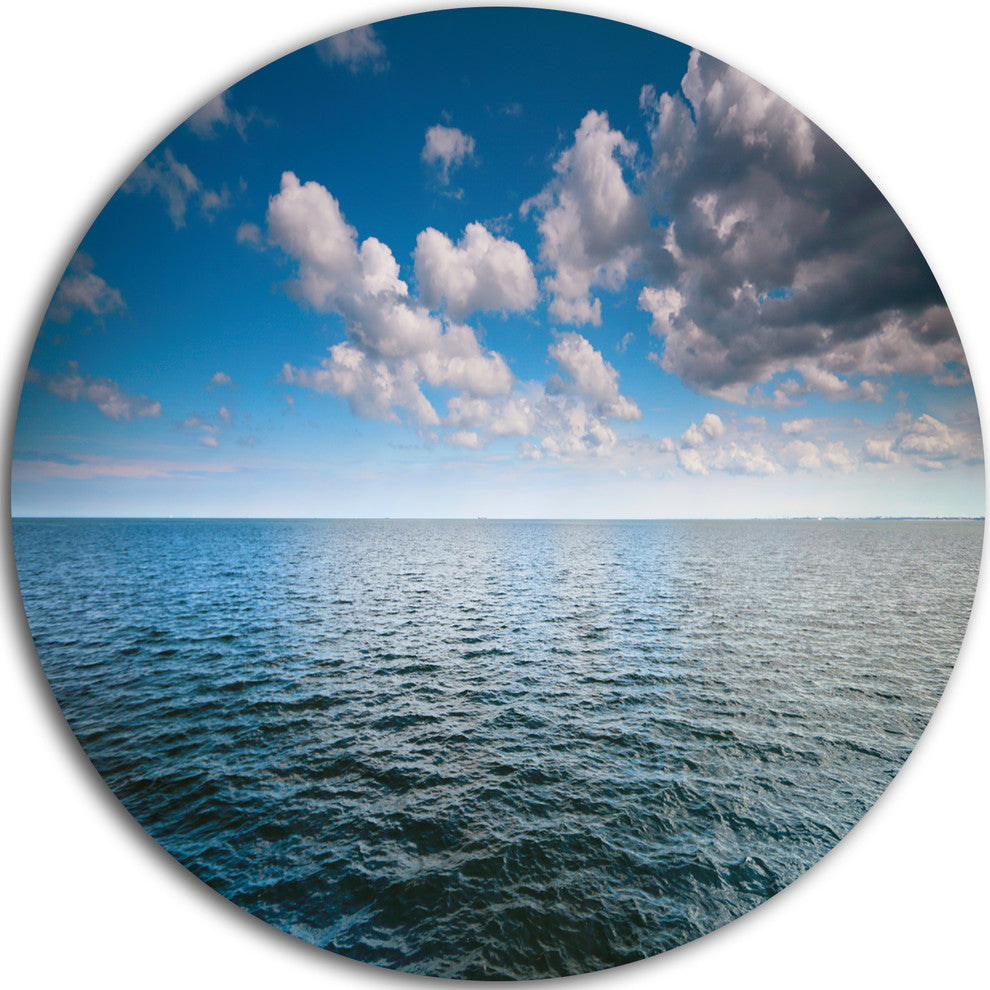 Cloudy Blue Sky Above Sea Surface, Beach Disc Metal Wall Art, 38"