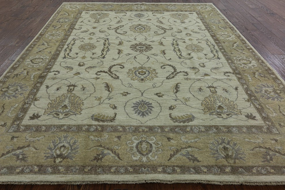 New 8'x10' Ivory Oushak Style Peshawar Quality Chobi Hand Knotted Area Rug H9395