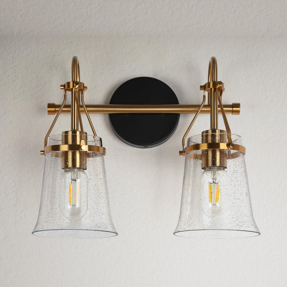 LNC Polished Gold Modern Seeded-Glass Wall Sconce, 2 Lights