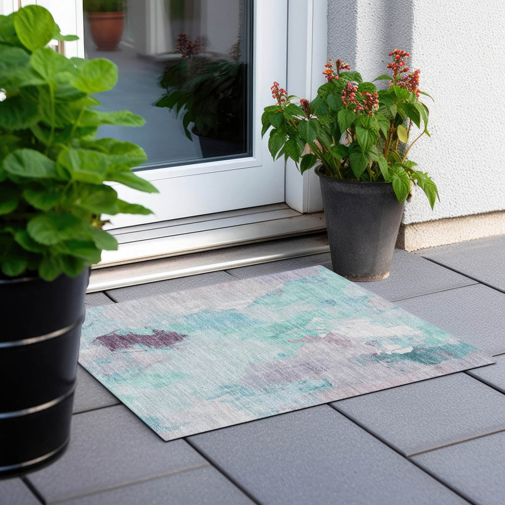 Machine Washable Indoor/Outdoor Chantille ACN1914 Teal 1'8" x 2'6" Rug