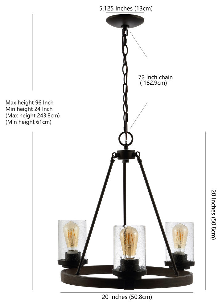 Coronet 3-Light Iron Glass LED Chandelier, Black, Width: 20"