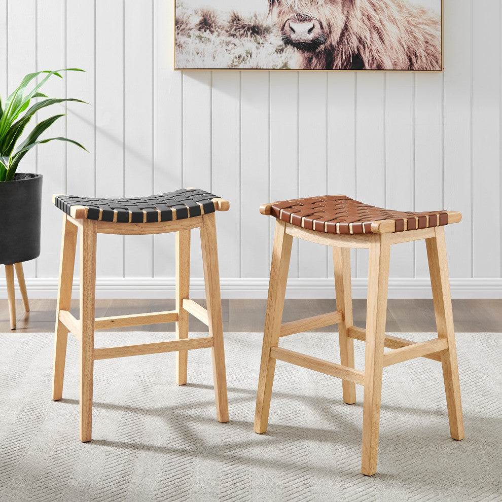 Marco PU Backless Counter Stool, Ochre Brown/Natural