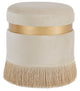 Suri Velvet Fabric Fringe Round Storage Ottoman, Serene Cream