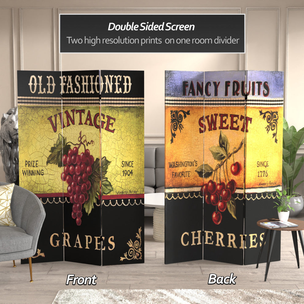 6' Tall Double Sided Grapes and Cherries Canvas Room Divider