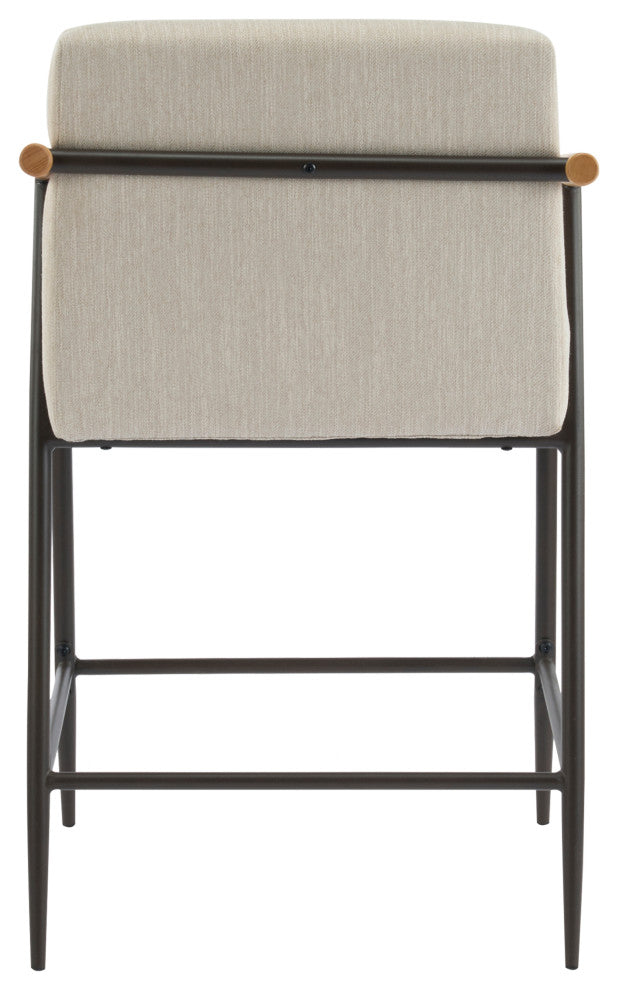 GDF Studio 26"H Mid-Century Modern Counter Stool With Iron Frame, Set of 2, Espresso/Beige