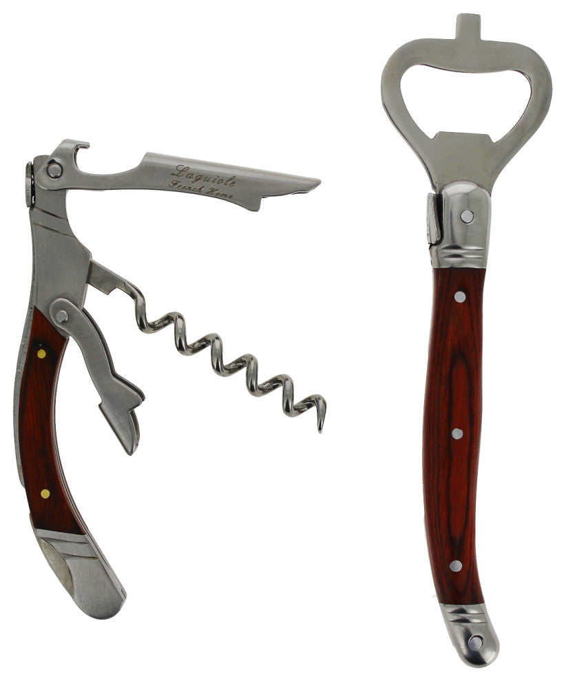 French Home Laguiole Bottle Opener Bar Set With Pakkawood Handles, 2 Piece.