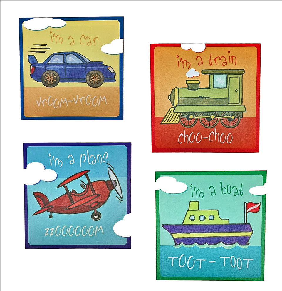Transportation Canvas Prints, Car, Train, Plane, Boat, 4 Piece Set