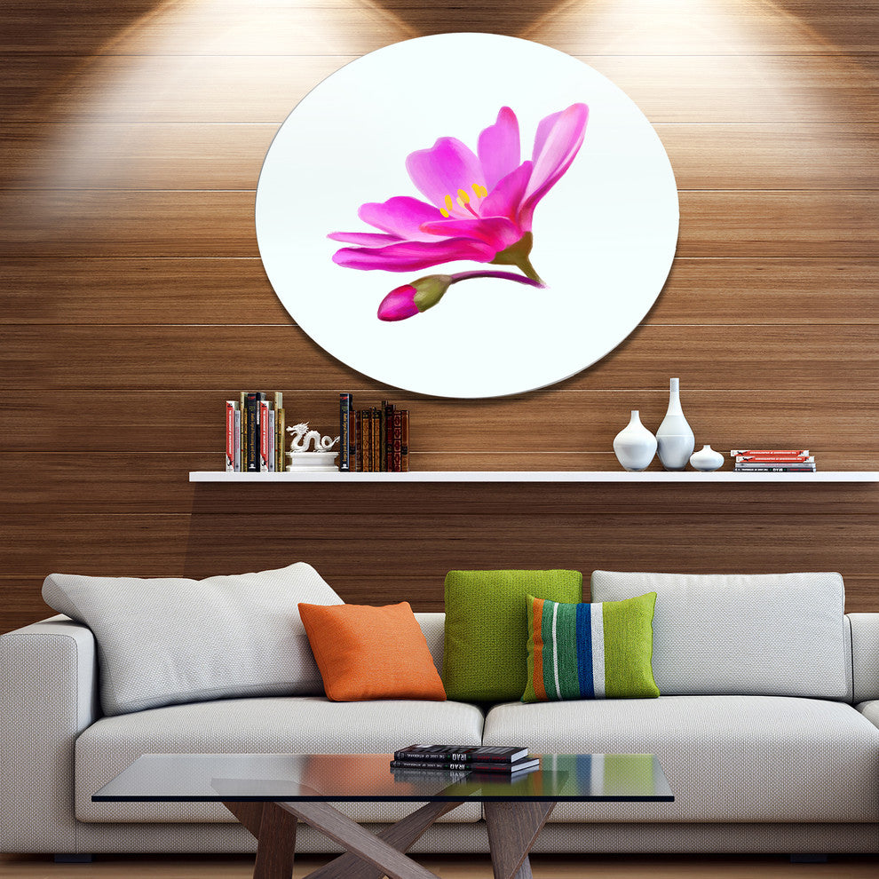 Summer Pink Flower Watercolor, Floral Disc Metal Wall Art, 36"