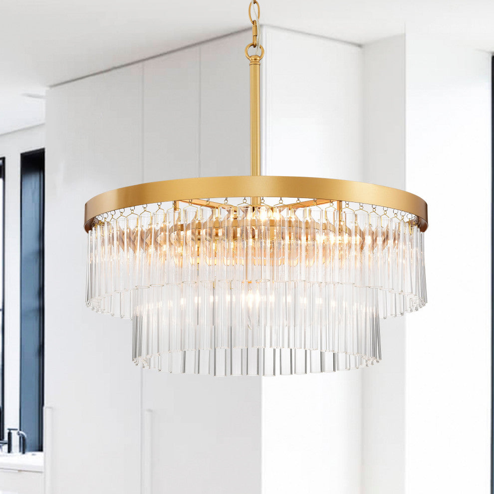Eva 5-light Two-Tier Crystal Glass Rod Drum Chandelier
