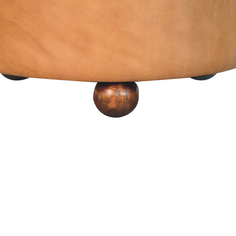 Ottoman upholstered Buffalo Brown hide leather Round Artisan Furniture