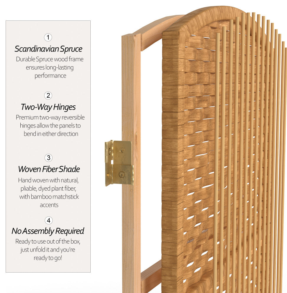 7' Tall Diamond Weave Room Divider, Light Beige, 3 Panels