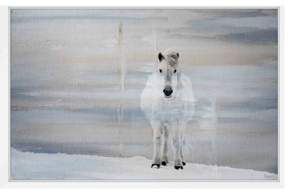 Parvez Taj "White Horse Forward" Framed Painting Print, 45"x30"