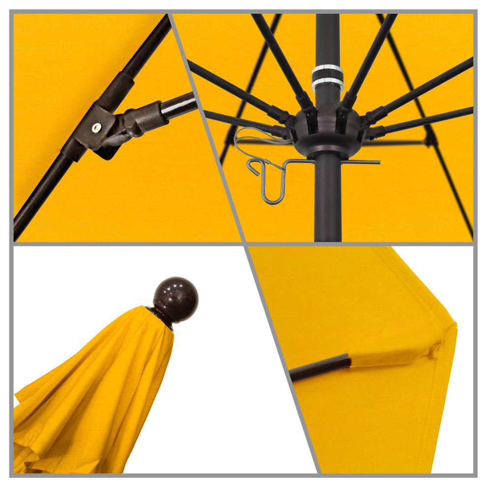 7.5' Bronze Push Lift Fiberglass Rib Aluminum Umbrella, Pacifica, Yellow