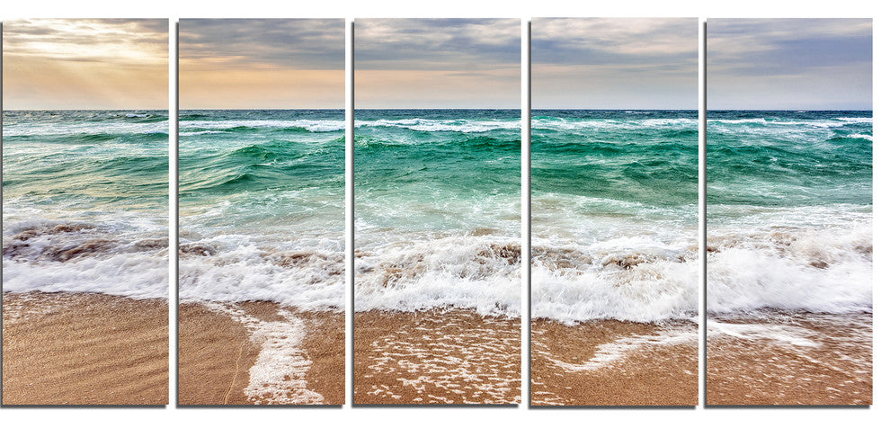 "Crystal Clear Blue Foaming Waves" Seashore Canvas Wall Art, 5 Panels, 60"x28"