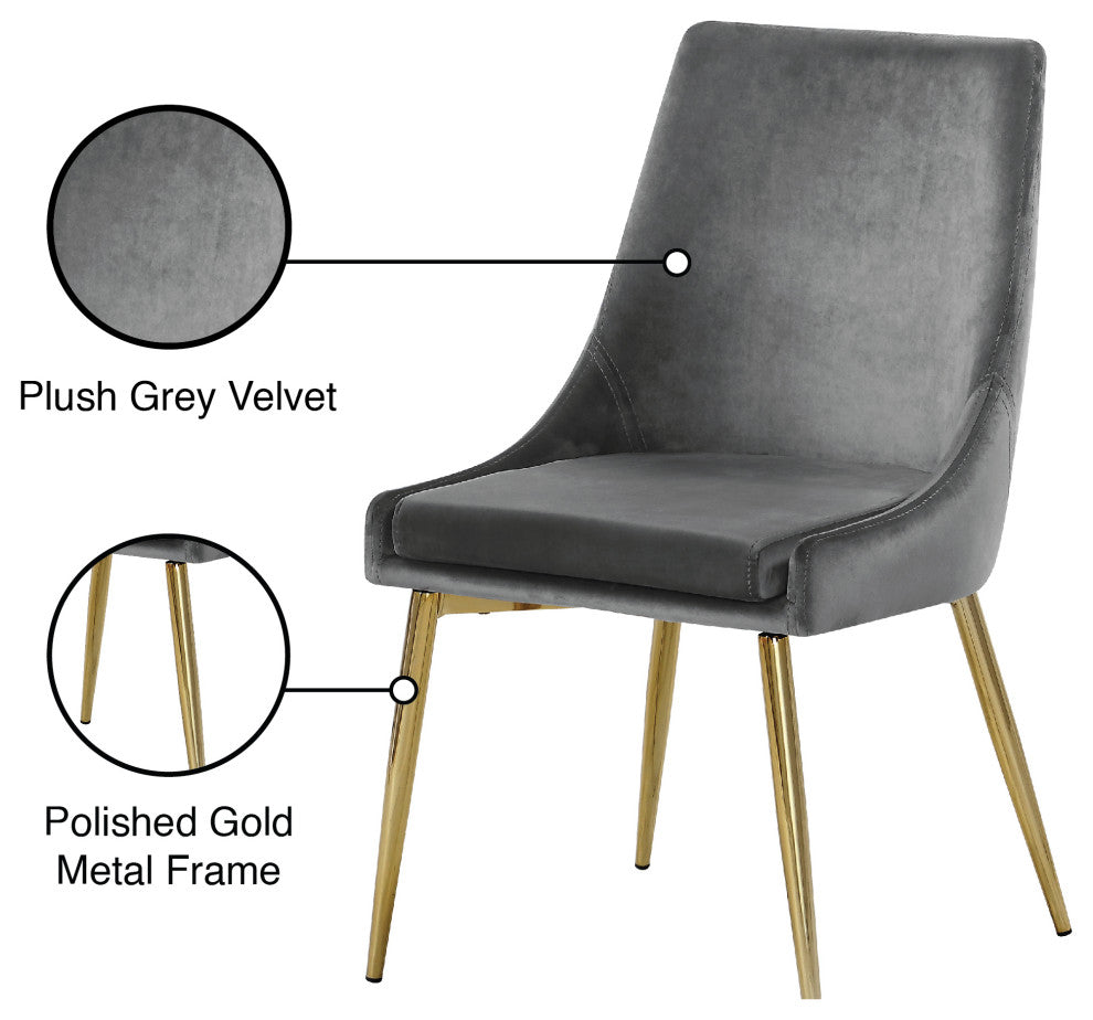 Karina Velvet Dining Chairs, Set of 2, Gray, Gold Base