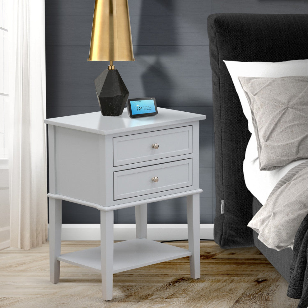 Night Stand For Bedroom, 2 Wood Drawers, Urban Gray Finish