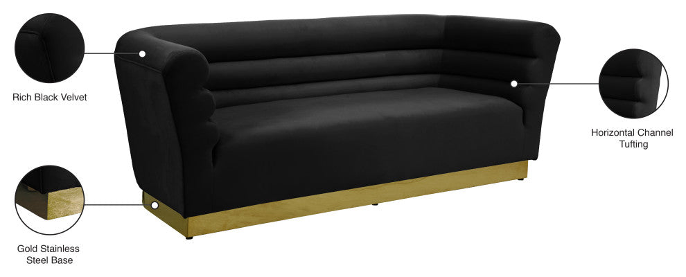 Bellini Velvet Upholstered Sofa, Black