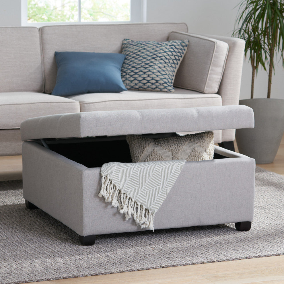 GDF Studio Carlyle Fabric Storage Ottoman, Light Gray Fabric