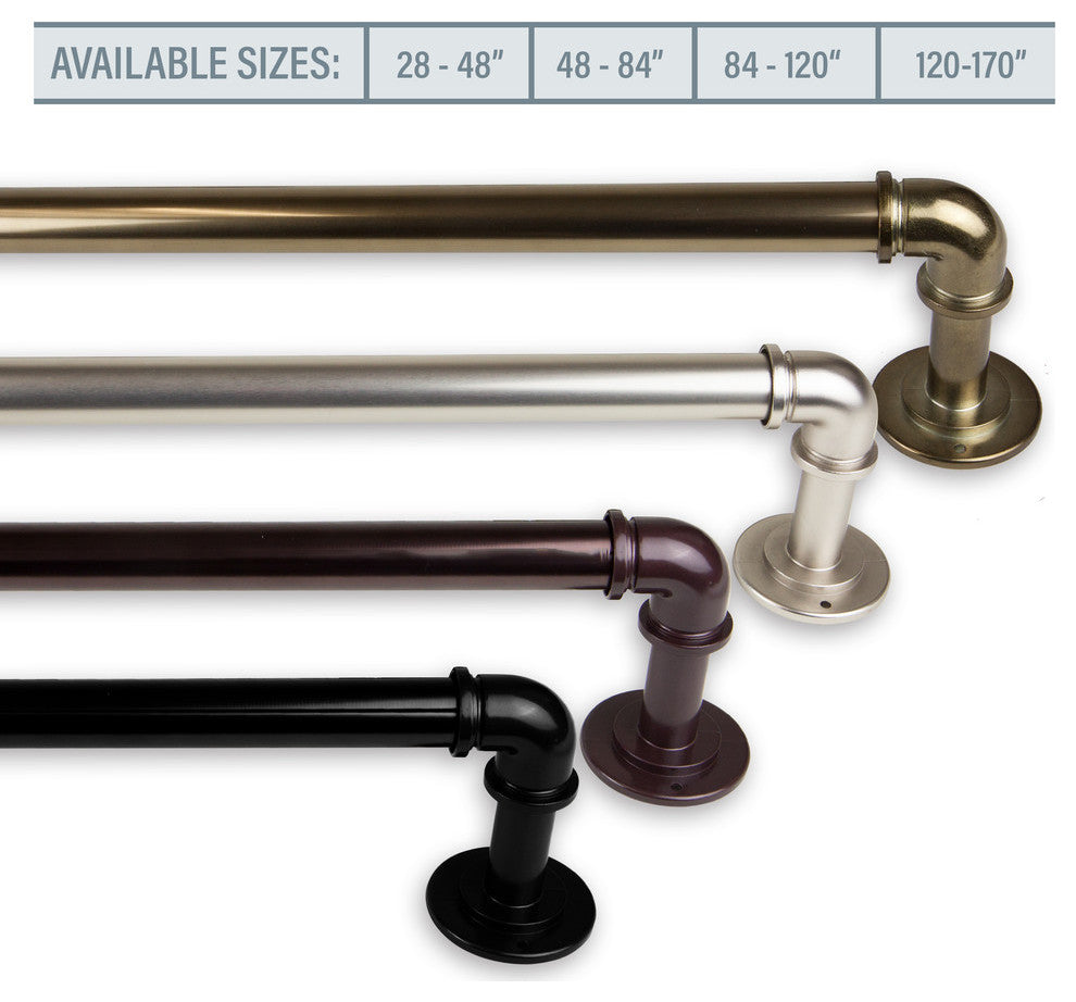 1" Pipe Blackout Curtain Rod, Black, 84"-120"