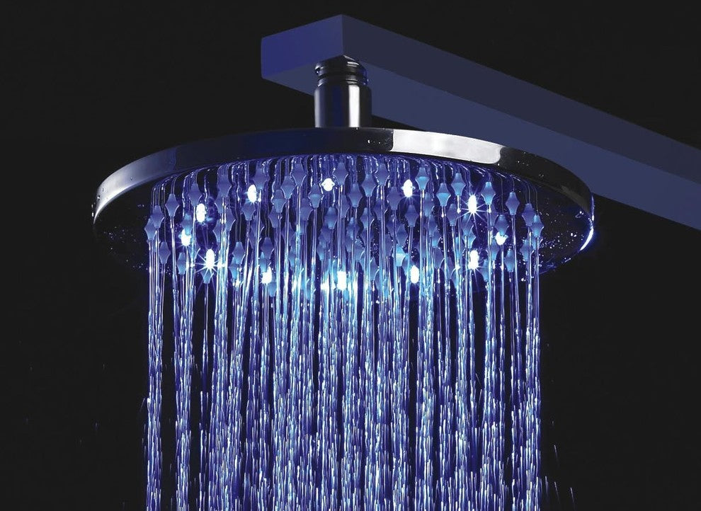 16" Round Multi Color LED Rain Shower Head, Wall Or Ceiling Mount