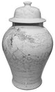 Black and White Etched Children Scene Porcelain Temple Jar 18"