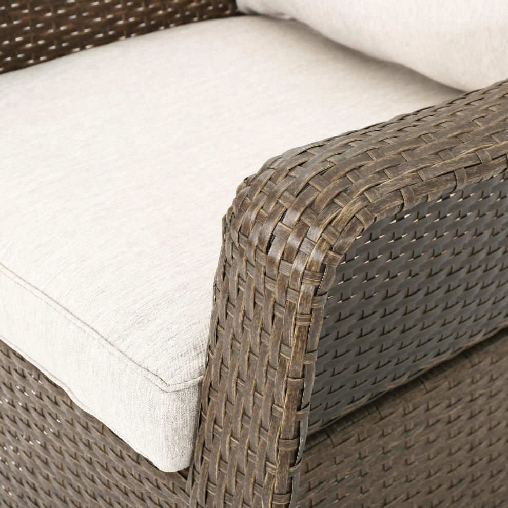 GDF Studio Linsten Outdoor Wicker Swivel Club Chairs, Water Resistant Cushions, Set of 2