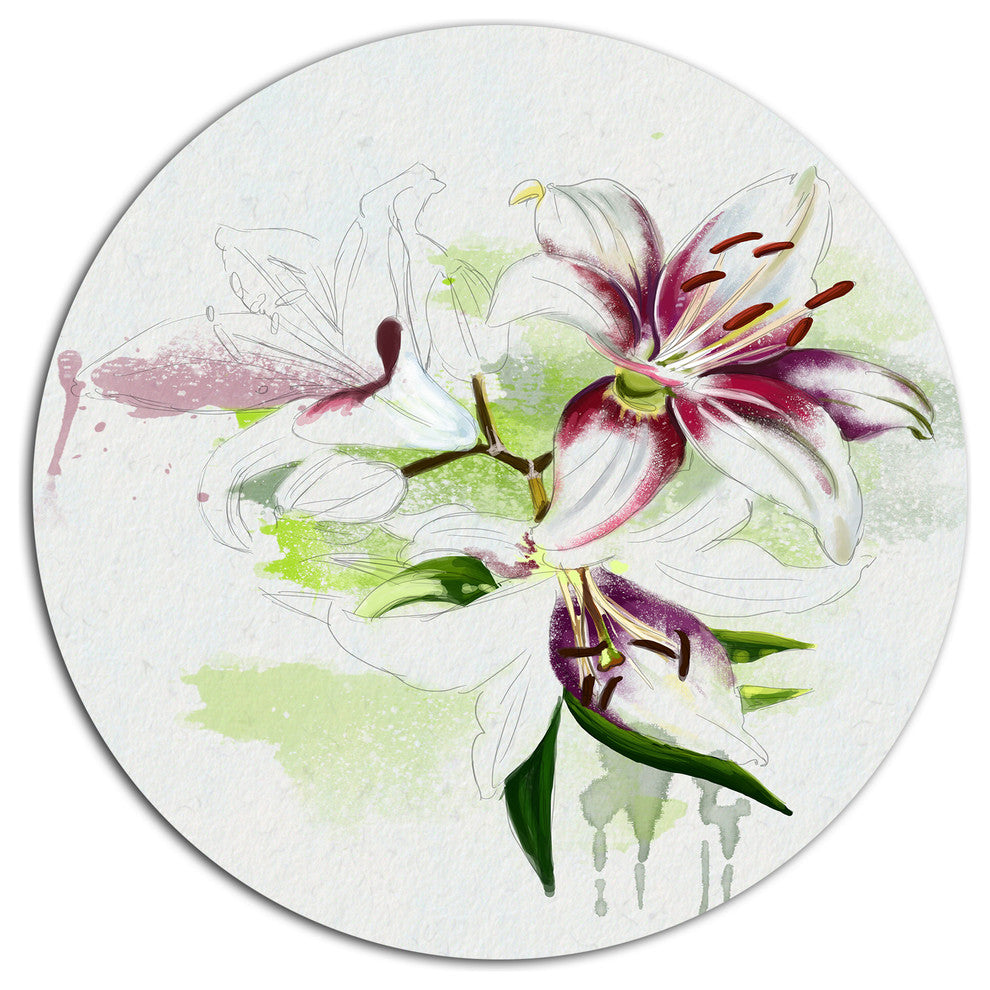 Colorful Flowers With Color Splashes, Floral Disc Metal Wall Art, 23"