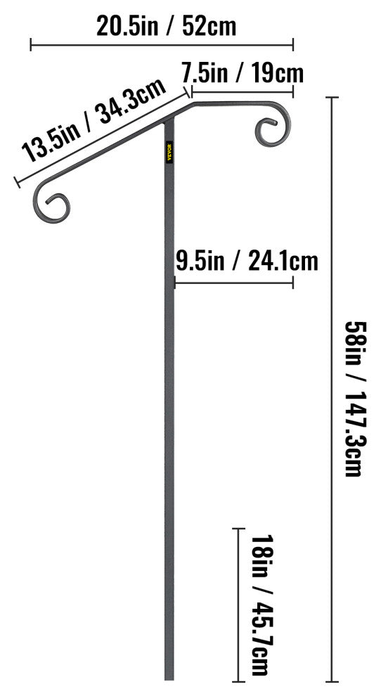 Handrails for 1 - 2 Steps Outdoor Stair Railing Single Post Iron Handrail, Gray
