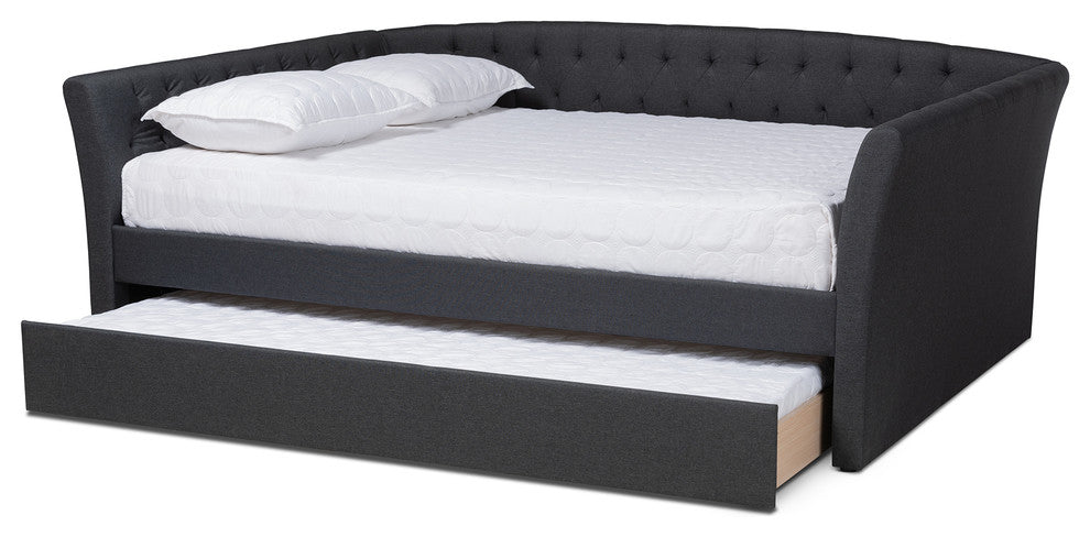 Qintal Upholstered Full Size Daybed With Roll-Out Trundle Bed, Dark Gray