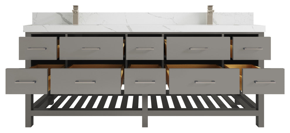Parker 84 Double Sink Bathroom Vanity Elephant Skin Gray 2" Calacatta Laza