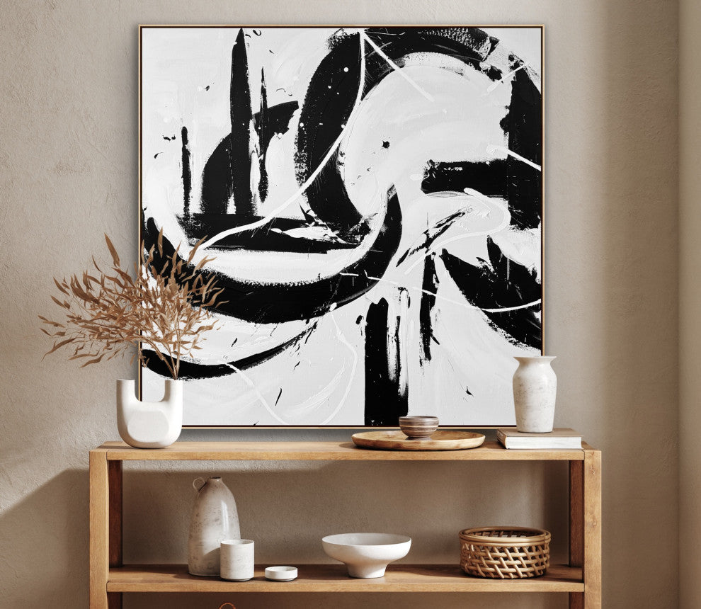 48x48" Black white Contemporary Art Large Modern Painting Minimal wall decor