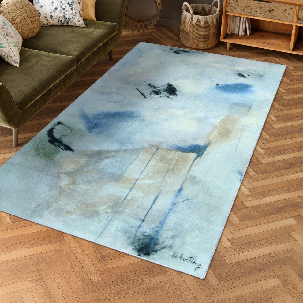 Floating Stars Hand Washable Power-loomed Art Area Rug, 5'x7.5'