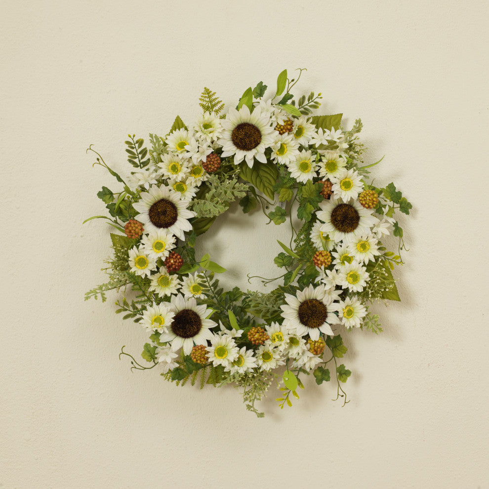 24" Sunflower Wreath With Berry Accents