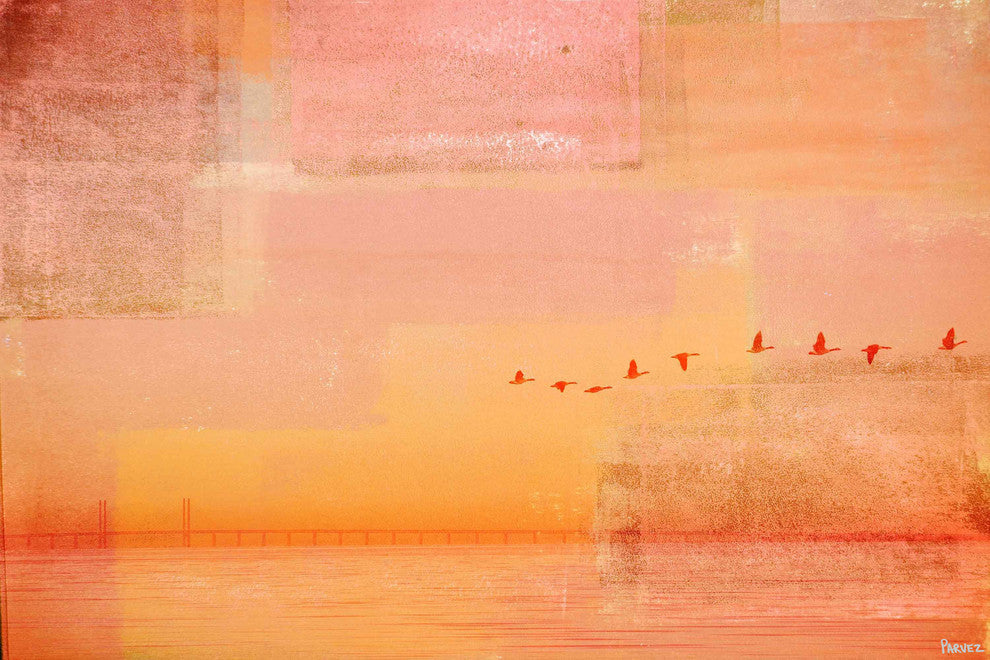 "Traveling Birds" Painting Print on Wrapped Canvas, 18"x12"