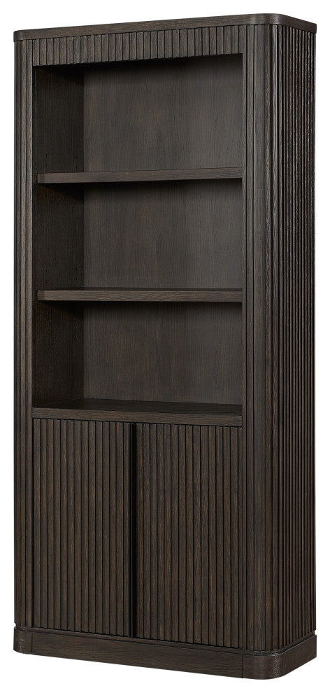 Contemporary Wood Bookcase With Doors, Office Storage, Brown