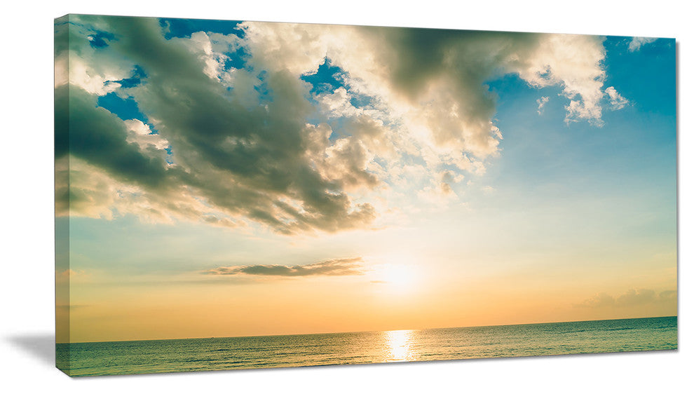 "Clouds Together Over Blue Seashore" Seashore Canvas Wall Art, 32"x16"