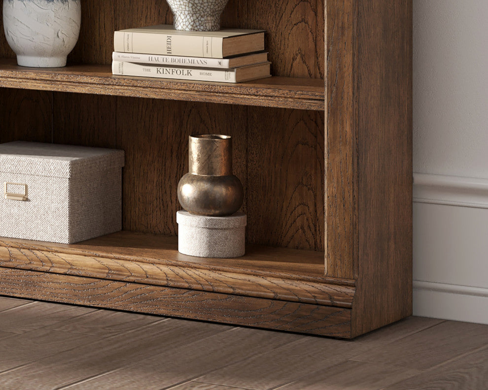 Traditional 8' Tall Wood Bookcase, Storage Organizer, Fully Assembled, Brown